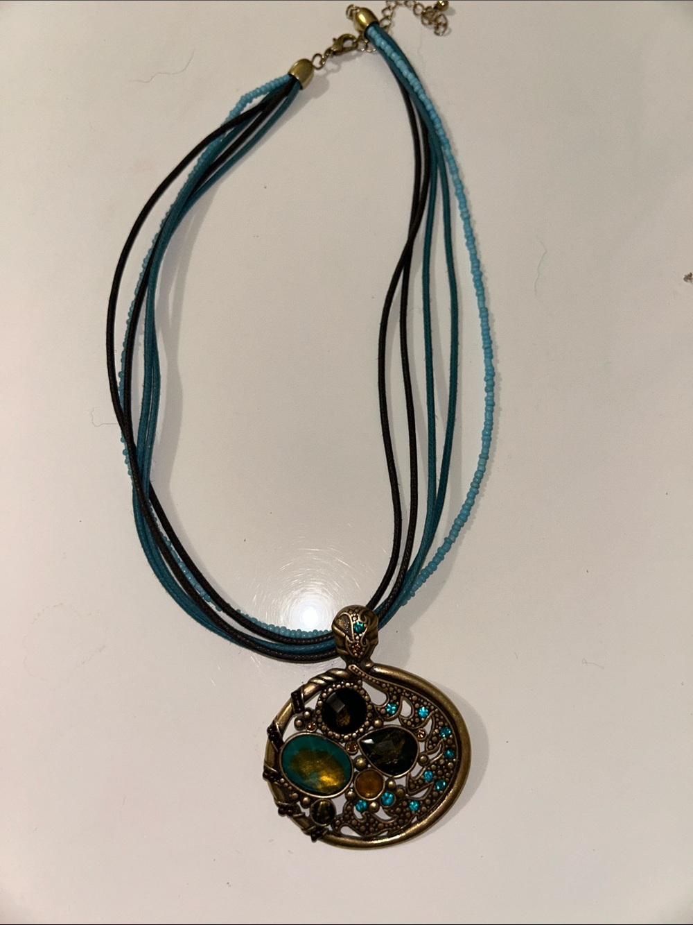 ✳️Lia Sophia Turquoise and Black Multi-Strand Pendant Necklace✳️
